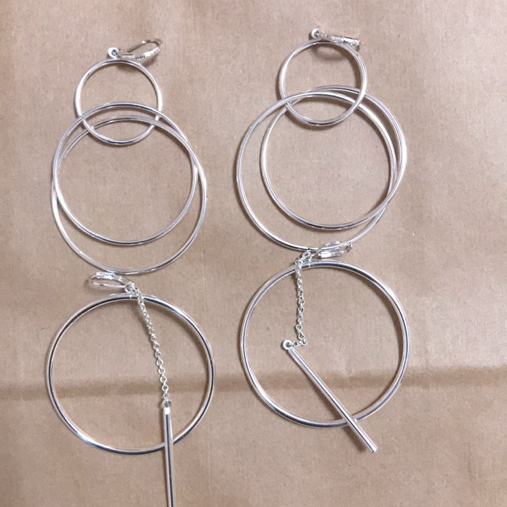 Joan Rivers 2 Pair Silver Hoop Earrings, 1).Triple Interlocking & 2).Bar & Chain
